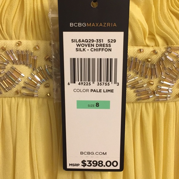 BCBG Pale Lime Silk Chiffon Strapless Gown - Picture 5 of 5